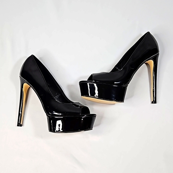 Anne Michelle Black Patent Leather Platform Heels Size 8.5 - Picture 7 of 7